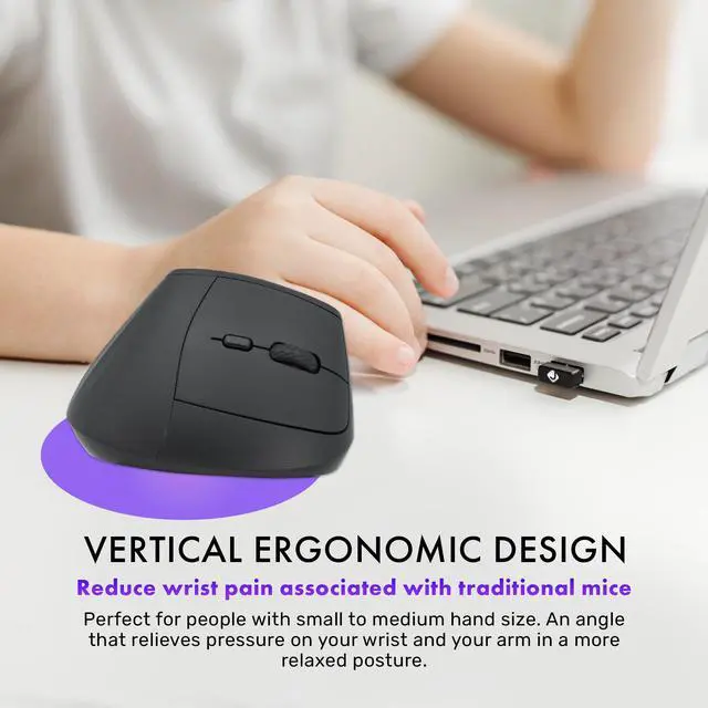 Alt view image 3 of 7 - J-Tech Digital Wireless Mouse, Vertical Ergonomic Mouse with 2.4G Wireless & Bluetooth for 3 Multi-Device Function, Adjustable DPI Modes, Compatible with PC, Mac, Laptop - Black