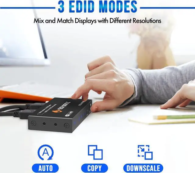 Alt view image 6 of 7 - J-Tech Digital HDMI Splitter 1 In 2 Out 4K@60Hz, 1x2 HDMI Splitter For Duplicate/Mirror Screen 4K To 1080P Downscaling Function 3 EDID Settings (JTECH-SP12M18G)