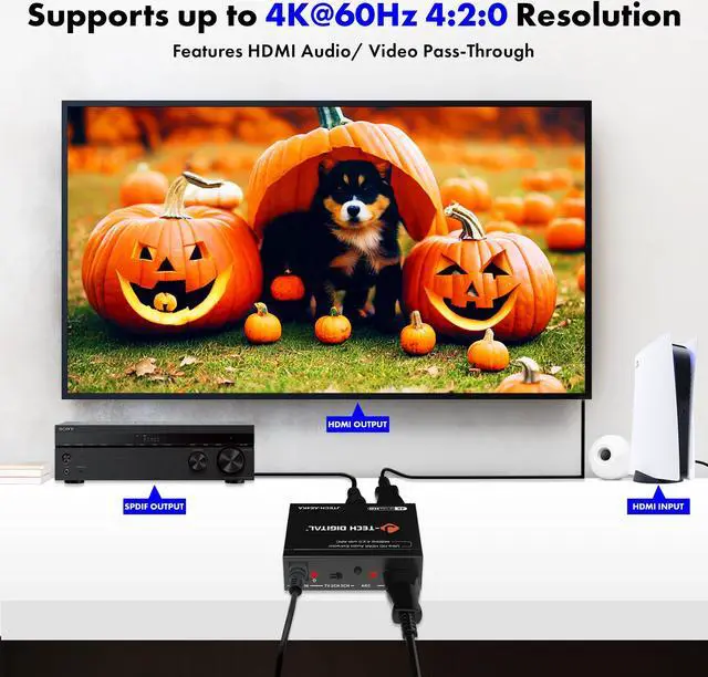 Alt view image 2 of 7 - J-Tech Digital HDMI Audio Extractor 4K 60Hz HDMI to RCA Optical, HDMI ARC Audio Extractor Compatible with Dolby Digital DTS Stereo for Laptop Blu-Ray Gaming Consoles (JTECH-AE4KA)