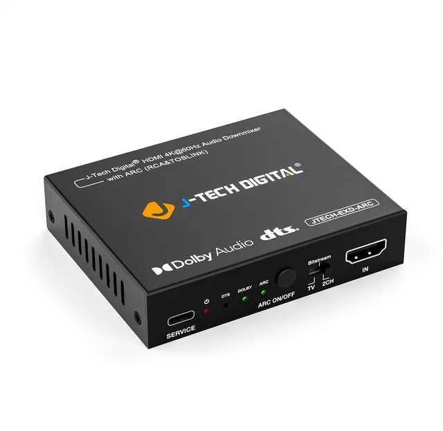 Main image of J-Tech Digital HDMI Audio Extractor 4K 60Hz with HDMI-ARC & Audio Downmix, HDMI to Optical & RCA Converter, HDCP 2.2 DTS Digital 5.1 PCM (JTECH-EXD-ARC)