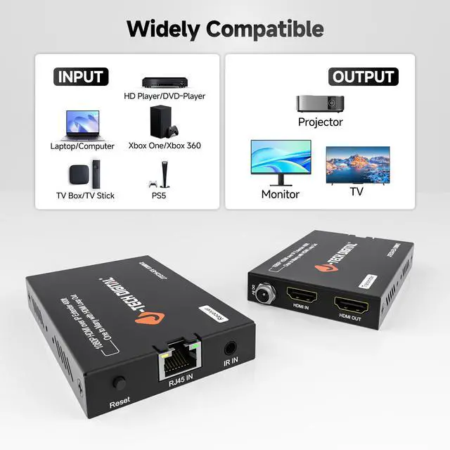 Alt view image 3 of 7 - J-Tech Digital HDMI Extender over Single Cat5e/6/7 1080P 60Hz Up to 400ft, Supports AV over IP HDMI Extender HDMI Loop Out IR Control  Receiver Only (JTECH-EX-120MV2R)