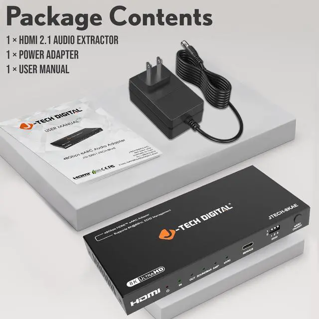 Alt view image 7 of 7 - J-Tech Digital 8K HDMI Audio Extractor with eARC ARC 8K 60Hz 4K 120Hz, HDMI to Optical L/R Converter Adapter, HDCP 2.3 HDR CEC EDID [JTECH-8KAE]