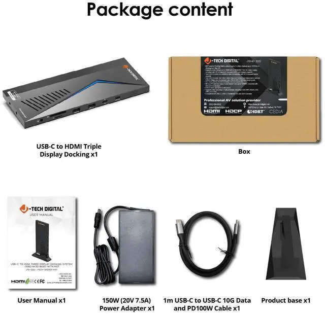 Alt view image 7 of 7 - J-Tech Digital 14 in 1 Docking Station up to 4K 60Hz, 3x HDMI, 6x USB, Ethernet, SD/TF, 100W PD, Audio/Mic - Compatible with macOS/Windows, Supports SST/MST (Driver Required)