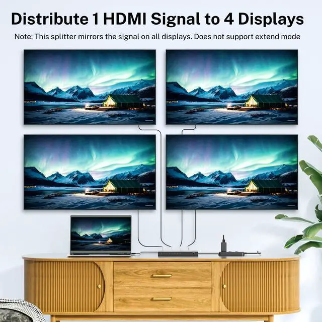 Alt view image 3 of 7 - J-Tech Digital 8K HDMI Splitter 1 In 4 Out, HDMI 2.1 1x4 Splitter 8K@60Hz 4K@120Hz 1080P@240Hz, Duplicate/Mirror Screen 3 EDID Modes with Downscaling HDCP 2.3 [JTECH-8KSP14E]