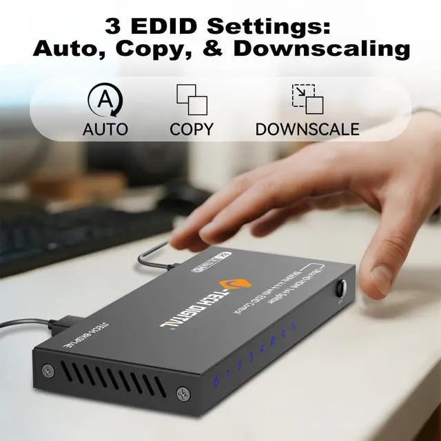 Alt view image 6 of 7 - J-Tech Digital 8K HDMI Splitter 1 In 4 Out, HDMI 2.1 1x4 Splitter 8K@60Hz 4K@120Hz 1080P@240Hz, Duplicate/Mirror Screen 3 EDID Modes with Downscaling HDCP 2.3 [JTECH-8KSP14E]