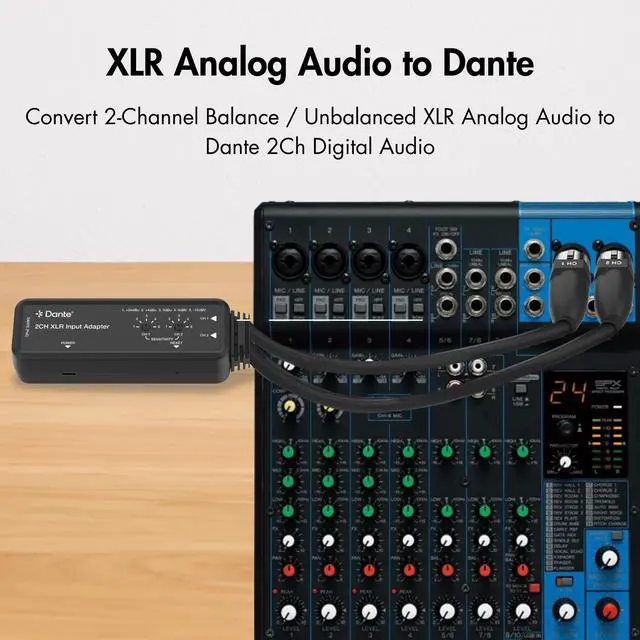 Alt view image 3 of 6 - J-Tech Digital 2-Channel XLR to Dante Audio Input Adapter, Balanced/Unbalanced Analog to Digital Audio Converter Adapter, PoE & USB-C Power [JTECH-DA2EX]