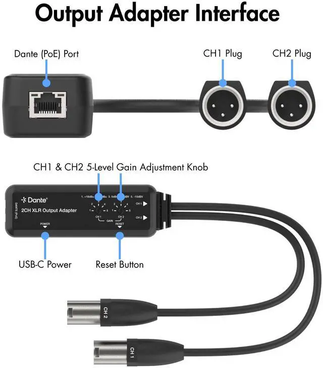 Alt view image 5 of 6 - J-Tech Digital 2-Channel Dante to XLR Audio Output Adapter, Balanced/Unbalanced 2-Channel Digital Audio to XLR Converter Adapter, PoE & USB-C Power [JTECH-DA2DX]