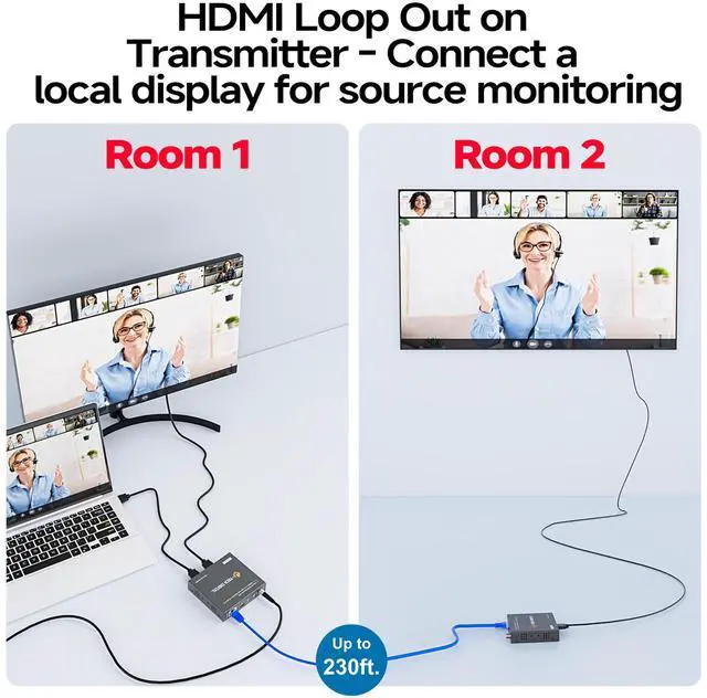 Alt view image 4 of 7 - J-Tech Digital 4K HDMI Extender Balun Over Ethernet CAT5/6 Up To 230ft, 4K 60Hz 4:4:4 HDMI Extender Balun with Audio Extraction PoC IR (JTECH-EX-4KAEIR)