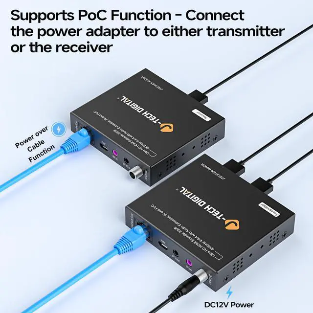 Alt view image 5 of 7 - J-Tech Digital 4K HDMI Extender Balun Over Ethernet CAT5/6 Up To 230ft, 4K 60Hz 4:4:4 HDMI Extender Balun with Audio Extraction PoC IR (JTECH-EX-4KAEIR)
