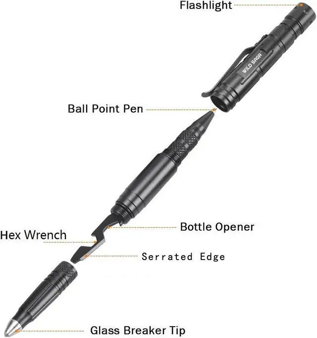 Main image of J-Tech Digital Wild Saga Tactical Pen 4 in 1 Multi-functional Aluminum Pen Military Pen with LED Flashlight, Glass Breaker & Bottle Opener