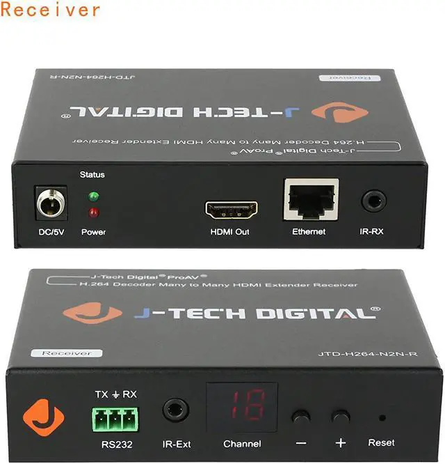 Alt view image 2 of 6 - J-Tech Digital H.264 HDMI Video Decoder/Extender/Matrix Over Ethernet, with RS232 passthrough, IR Routing (Receiver/Decoder) [JTD-H264-N2N-R]