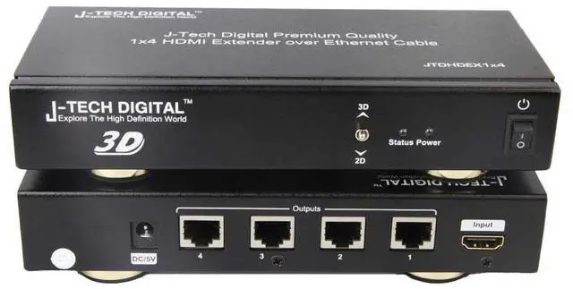 Alt view image 6 of 15 - J-Tech Digital 1x4 HDMI Extender Splitter Combo Over Cat5e/Cat6 cable up to 164 feet (50 meters) at 1080P with Local Loop out and Bi-directional IR control (JTDHDEX1x4)
