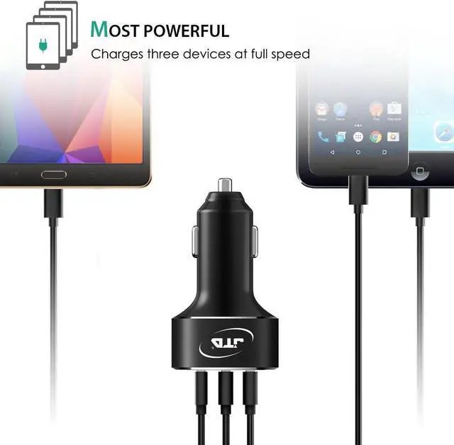 Alt view image 4 of 6 - USB Type C Car Charger, JTD USB C 5Amp 25W 3-Port USB Rapid Car Charger Adapter with One Fast Charge Type C Port and Two Standard USB A Outputs. Best for iPhone, iPad, Samsung, Macbook 12'' and more