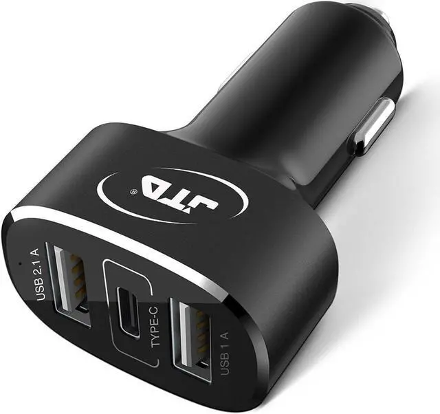 Main image of USB Type C Car Charger, JTD USB C 5Amp 25W 3-Port USB Rapid Car Charger Adapter with One Fast Charge Type C Port and Two Standard USB A Outputs. Best for iPhone, iPad, Samsung, Macbook 12'' and more