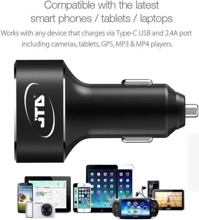 Alt view image 6 of 6 - USB Type C Car Charger, JTD USB C 5Amp 25W 3-Port USB Rapid Car Charger Adapter with One Fast Charge Type C Port and Two Standard USB A Outputs. Best for iPhone, iPad, Samsung, Macbook 12'' and more