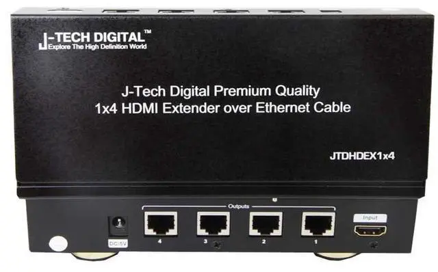 Alt view image 5 of 15 - J-Tech Digital 1x4 HDMI Extender Splitter Combo Over Cat5e/Cat6 cable up to 164 feet (50 meters) at 1080P with Local Loop out and Bi-directional IR control (JTDHDEX1x4)
