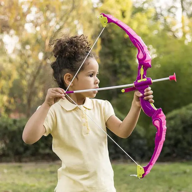 Alt view image 6 of 6 - Light Up Bow and Arrow Play Set for Kids, Comes with Quiver, Arrows, and Target - Pink