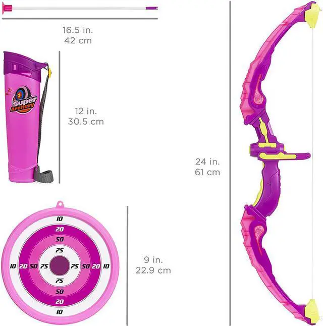 Alt view image 5 of 6 - Light Up Bow and Arrow Play Set for Kids, Comes with Quiver, Arrows, and Target - Pink
