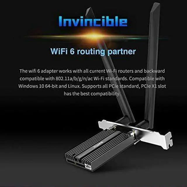 Alt view image 5 of 8 - Netis F1 WiFi 6 AX200 802.11AX Dual Band PCIe WiFi Card 3000Mbps with Bluetooth 5.0 and Heat Sink | WiFi Card  for PC Desktop, Support Windows10, Linux, Chrome with Standard and Low Profile Bracket