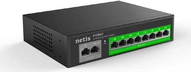 Alt view image 2 of 10 - Netis P110GC 8GE Gigabit PoE Switch and 2GE Gigabit Uplink | 30W PoE+ Per Port 802.3af/at PoE Budget 120W | with 4KV Lightning Protection, Internal Power Supply and Long Distance Data Transmission
