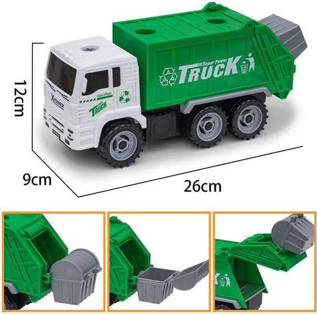 Alt view image 3 of 5 - AZToys 215B-52 Friction Powered Garbage Truck Toy for Kids | Waste Management Dump Truck with Openable Back Door & 4 Trash Cans for Easy Dumping Function