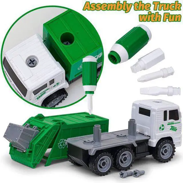 Alt view image 2 of 5 - AZToys 215B-52 Friction Powered Garbage Truck Toy for Kids | Waste Management Dump Truck with Openable Back Door & 4 Trash Cans for Easy Dumping Function