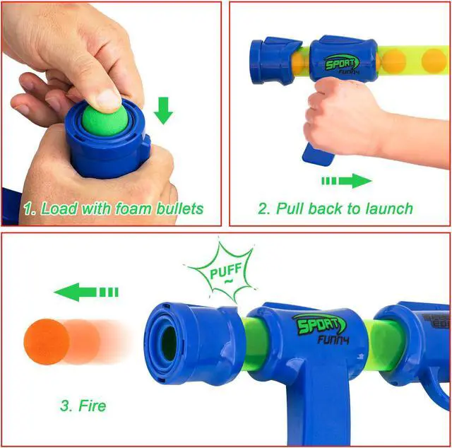 Alt view image 2 of 7 - 2pk Soft Foam Ball Popper Toys Guns and 30 Foam Balls with Self Moving Shooting Target | Fun Indoor & Outdoor Shooting Game Toy for for Boys and Girls