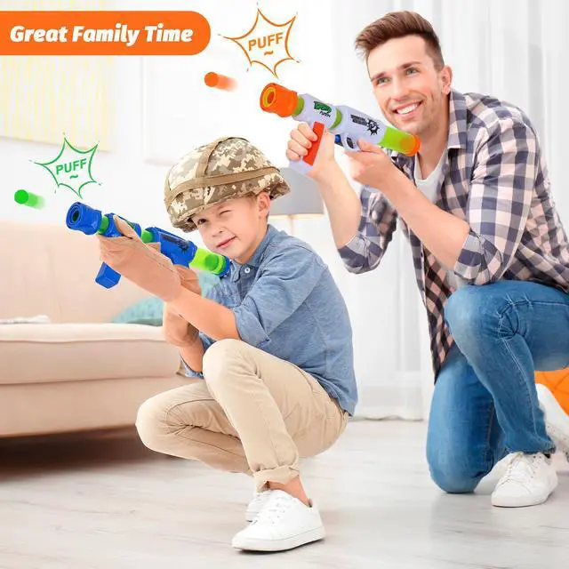 Alt view image 5 of 7 - 2pk Soft Foam Ball Popper Toys Guns and 30 Foam Balls with Self Moving Shooting Target | Fun Indoor & Outdoor Shooting Game Toy for for Boys and Girls