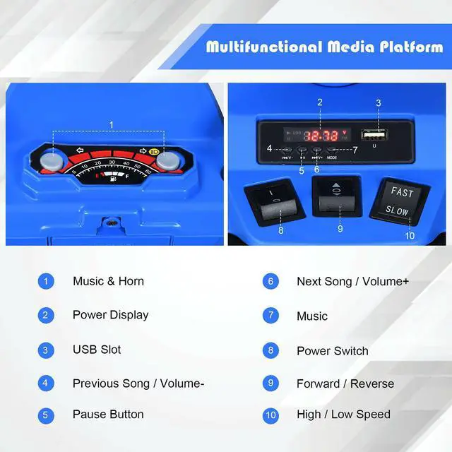 Alt view image 3 of 7 - Costway 12V Kids 4-Wheeler ATV Quad Ride On Car w/ LED Lights Music  USB Navy