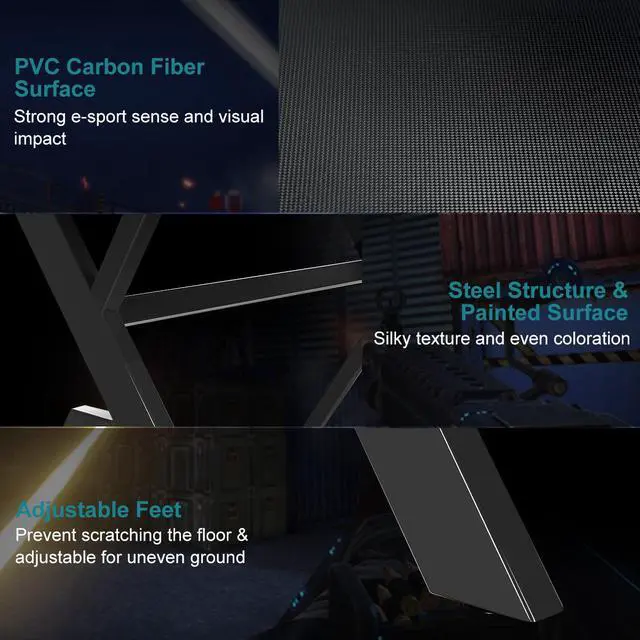 Alt view image 7 of 7 - Gaming Desk Computer Desk Table w/Cup Holder & Headphone Hook Gamer Workstation