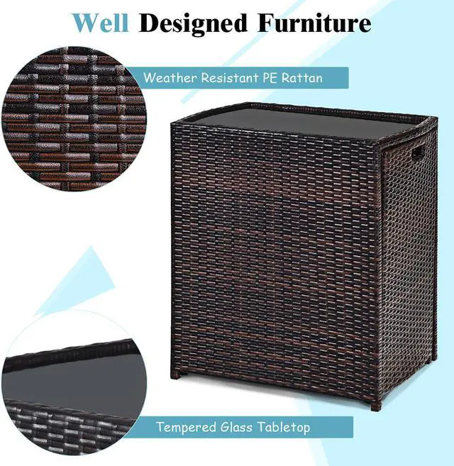 Alt view image 7 of 7 - Costway 3PCS Outdoor Patio Rattan Furniture Set Space Saving Garden Deck W/Cushion No Assembly