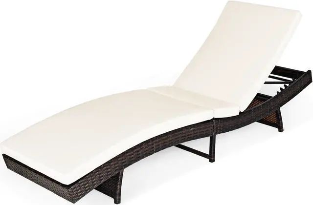Alt view image 2 of 7 - Costway Adjustable Pool Chaise Lounge Chair Outdoor Patio Furniture PE Wicker W/Cushion