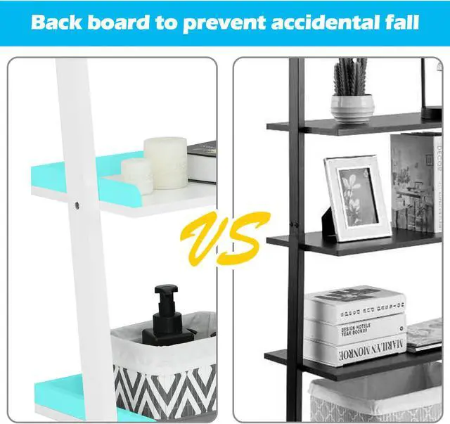 Alt view image 5 of 7 - Costway Versatile White 5-Tier Bookshelf Leaning Wall Shelf Ladder  Bookcase White