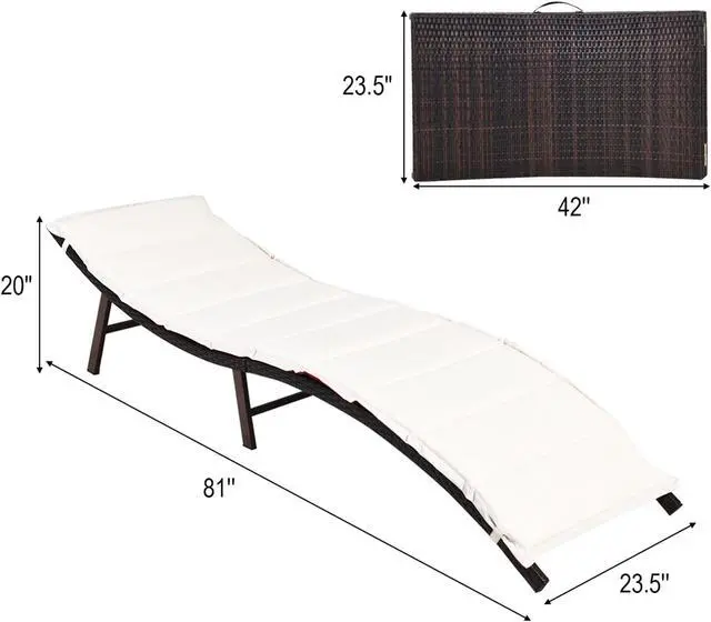 Alt view image 3 of 7 - Costway 2PCS Patio Rattan Folding Lounge Chair Stackable Double Sided Cushion Outdoor Red