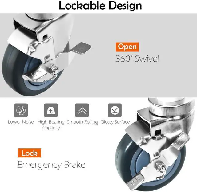 Alt view image 5 of 7 - Set of 4 Swivel Caster 4" Kitchen Prep Table Wheel For 1-1/2" ID Tubing w/ Brake