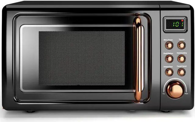 Main image of Costway 0.7Cu.ft Retro Countertop Microwave Oven 700W LED Display Glass Turntable Rose Gold