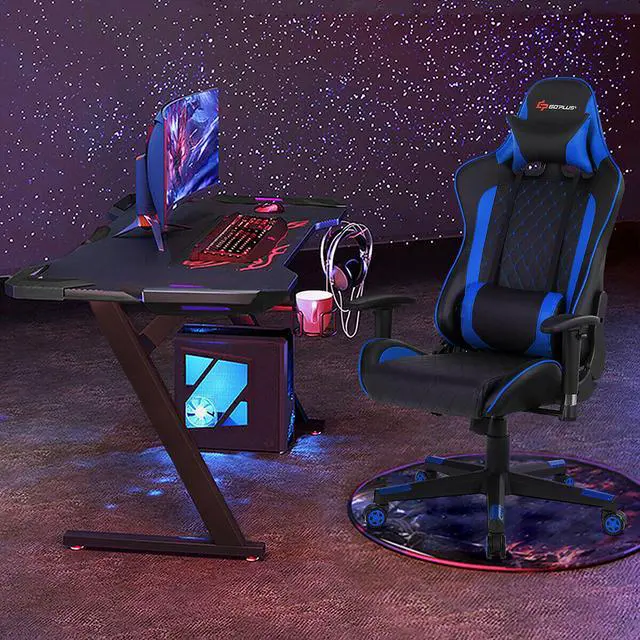 Alt view image 2 of 7 - Massage Gaming Chair Reclining Racing Chair w/Lumbar Support and Headrest Blue