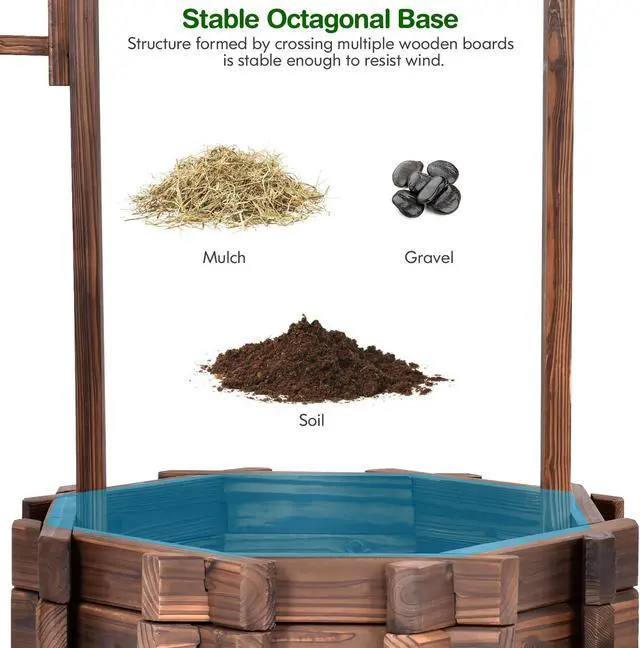 Alt view image 7 of 7 - Outdoor Wooden Wishing Well Bucket Flower Plants Planter Patio Garden Home Decor