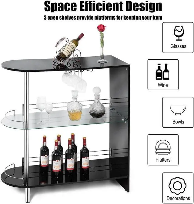 Alt view image 5 of 7 - Costway Wine Rack Unit w/Tempered Glass Shelf & Glass Holders Glossy  Black