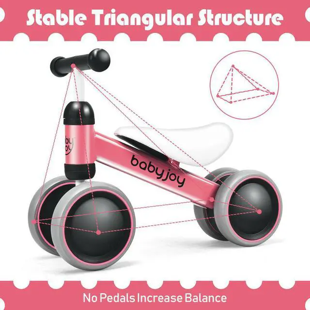 Alt view image 5 of 7 - Babyjoy 4 Wheels Baby Balance Bike Children Walker No-Pedal Toddler Toys Rides Pink