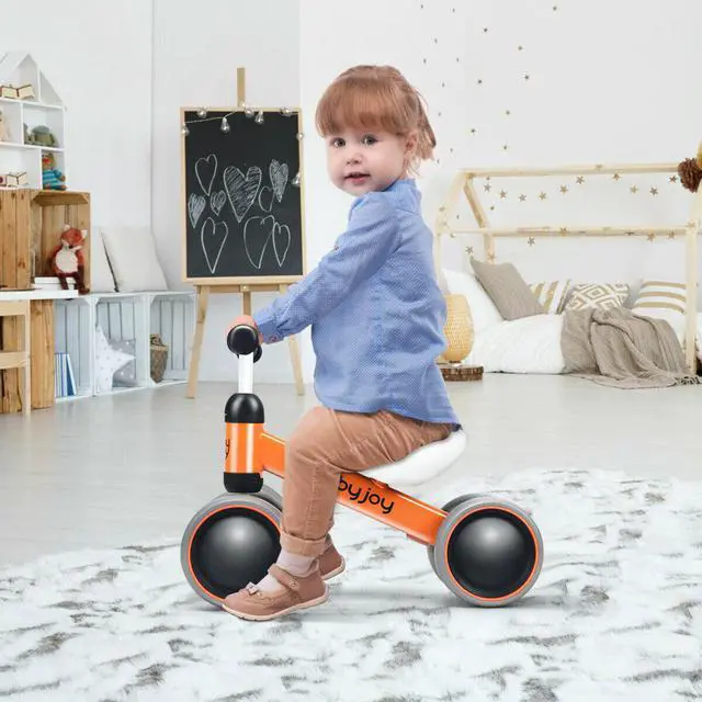 Alt view image 2 of 7 - Babyjoy 4 Wheels Baby Balance Bike Children Walker No-Pedal Toddler Toys Rides Orange