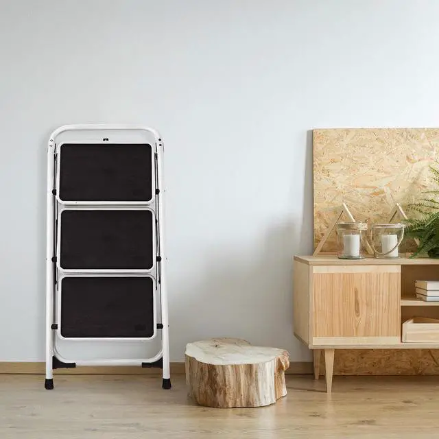 Alt view image 4 of 7 - Costway 3 Step Lightweight Ladder HD Platform Foldable Stool 330 LB Cap. Saving Space