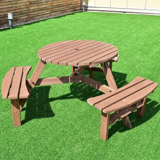 Alt view image 3 of 7 - Costway Patio 6 Person Outdoor Wood Picnic Table Beer Bench Set Pub Dining Seat Garden