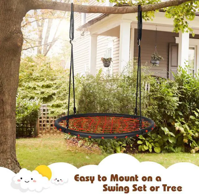 Alt view image 5 of 7 - Costway 40'' Spider Web Tree Swing Set w/ Adjustable Hanging Ropes Kids Play Set Orange