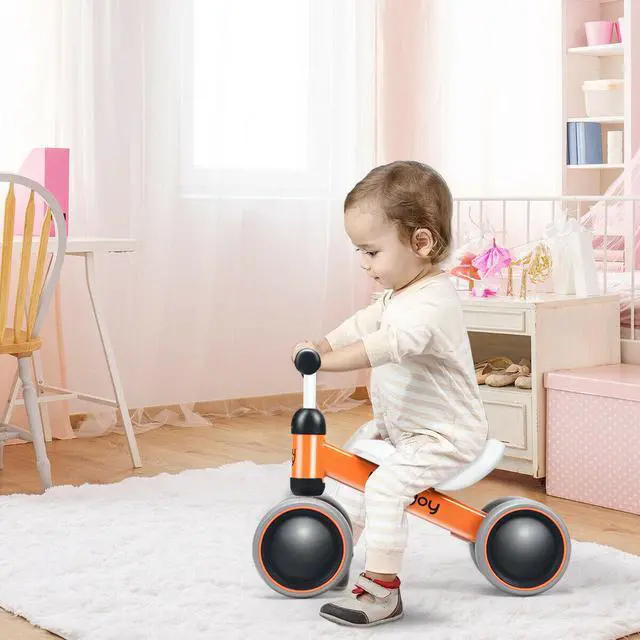 Alt view image 3 of 7 - Babyjoy 4 Wheels Baby Balance Bike Children Walker No-Pedal Toddler Toys Rides Orange