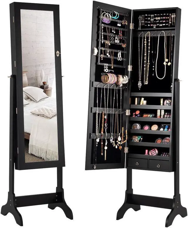 Main image of Costway Mirrored Jewelry Cabinet Storage Organizer Box Drawers Black