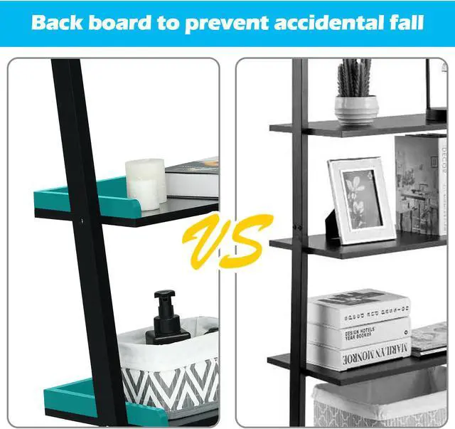 Alt view image 5 of 7 - Costway Ladder Shelf 5-Tier Plant Stand Wall-leaning Bookcase Display Rack Black