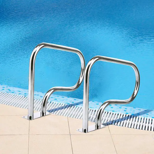 Alt view image 3 of 6 - Costway Swimming Pool Hand Rail Stainless Steel Ladder Handrail Stair Rail w/ Base Plate