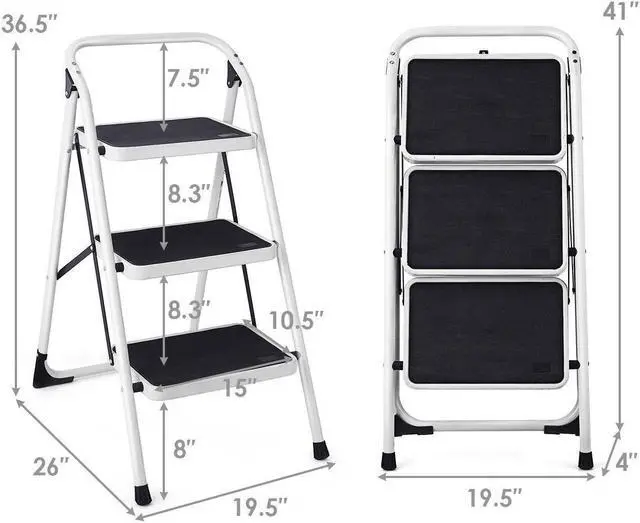 Alt view image 2 of 7 - Costway 3 Step Lightweight Ladder HD Platform Foldable Stool 330 LB Cap. Saving Space