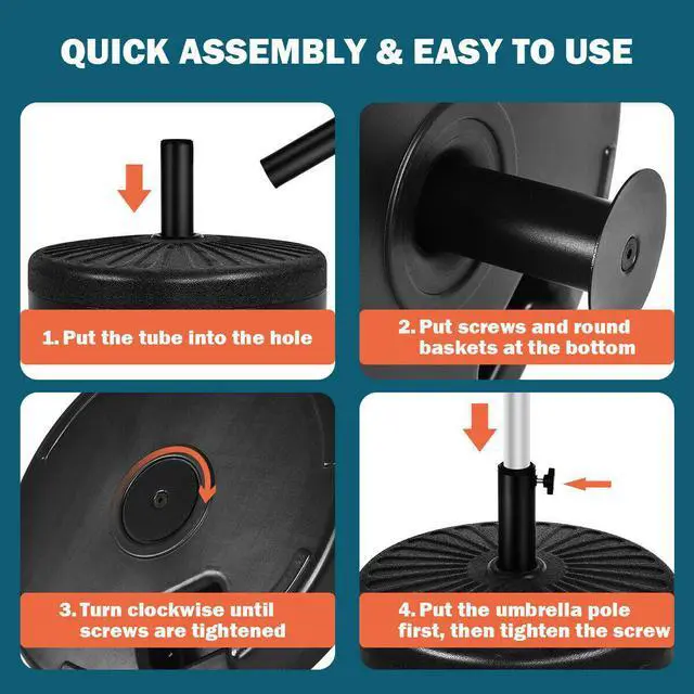 Alt view image 7 of 7 - Costway 20'' Round 23L Water Filled Umbrella Base Stand Self-filled Patio Furniture Black